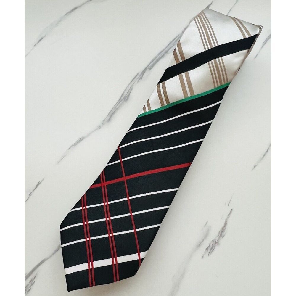 Peluche Men's Necktie Geometric Design EUC‎ White, Blue, Red